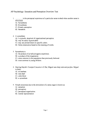 Ap Psychology Sensation and Perception Test PDF  Form