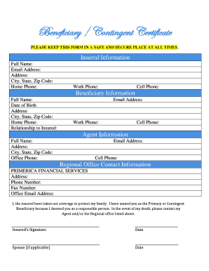 Beneficiary Contingent Certificate Kandynasty  Form