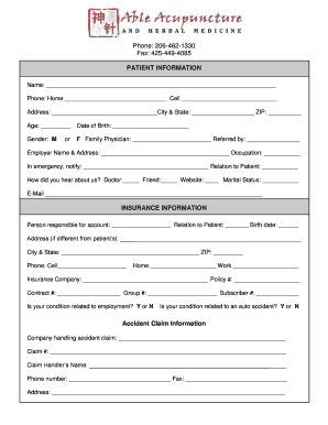New Patient Registration Form Able Acupuncture &amp; Herbal Medicine