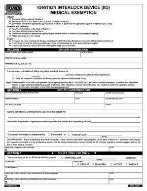 Medical Exemption for Ignition Interlock Device Form