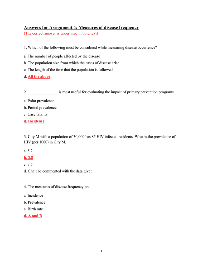 Answers for Assignment 4 Measures of Disease Frequency  Form