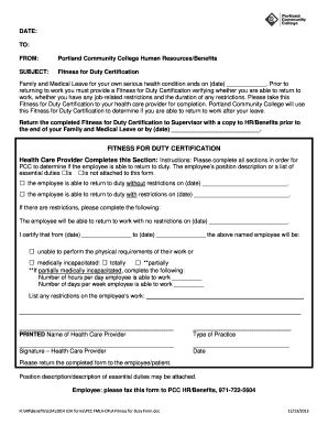 Fitness for Duty Form Template
