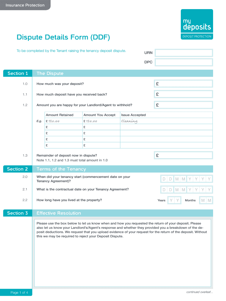  Dispute Details Form DDF My Deposits 2016