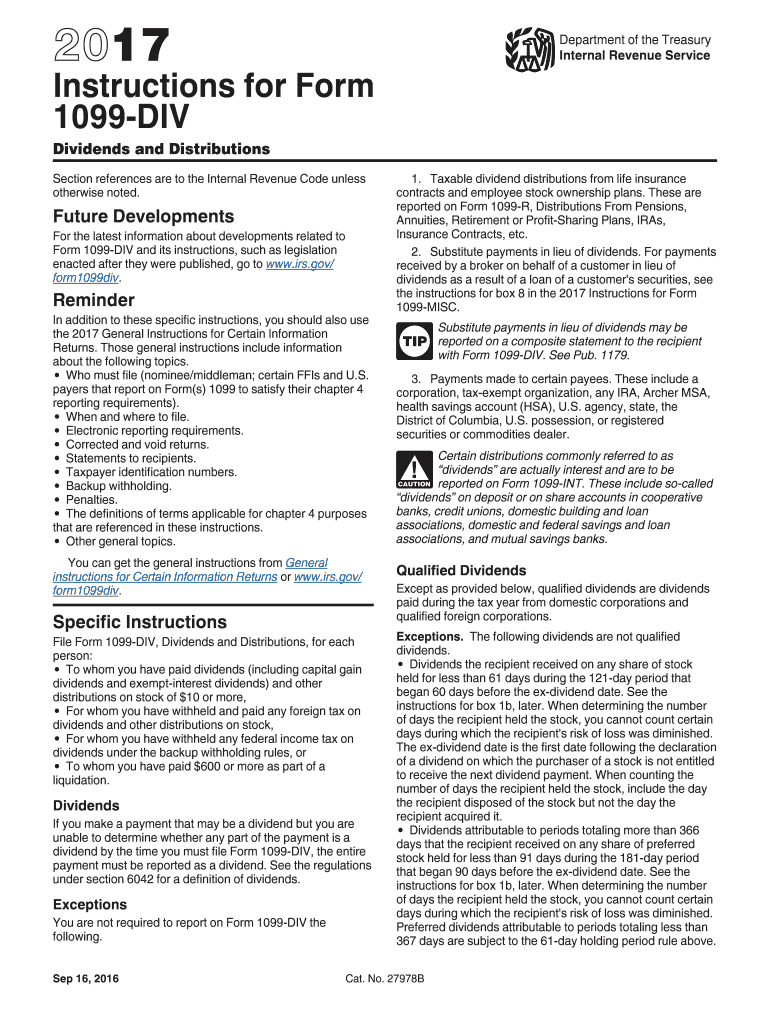  1099 Div Instructions  Form 2017