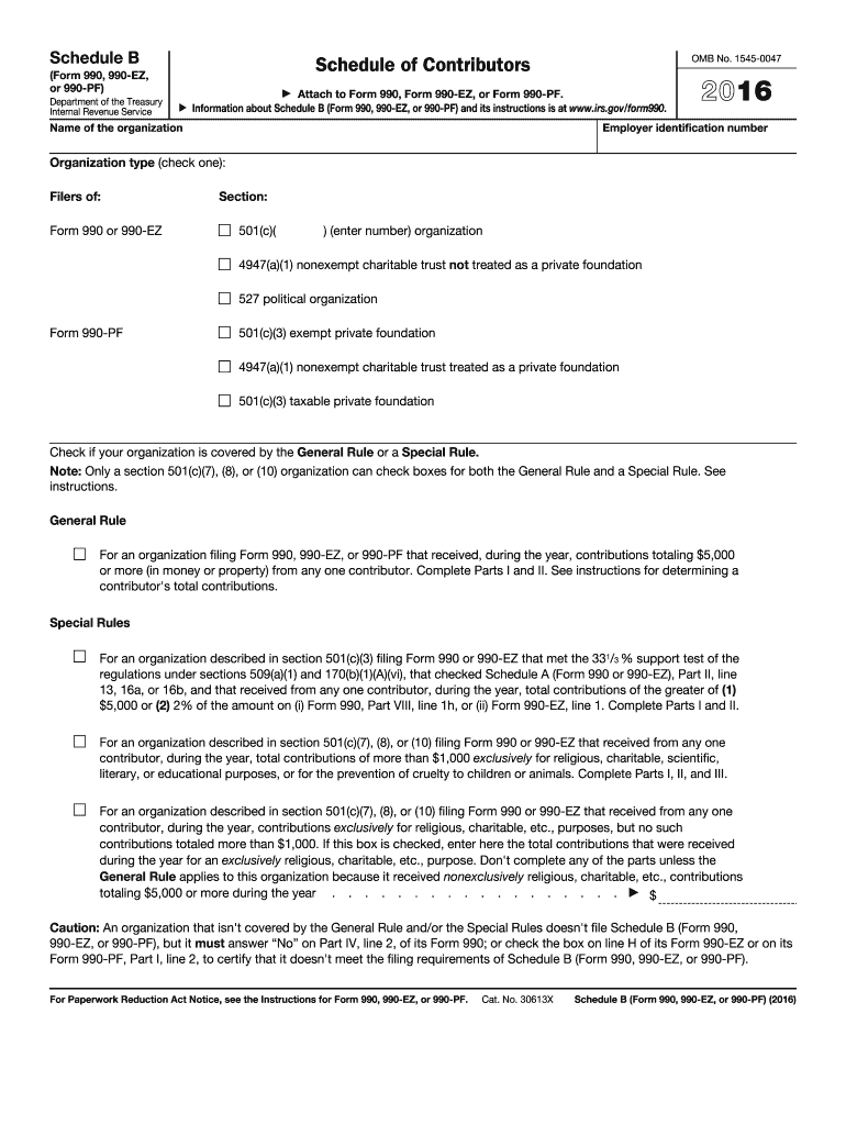  Irs Form 990 Schedule B 2016