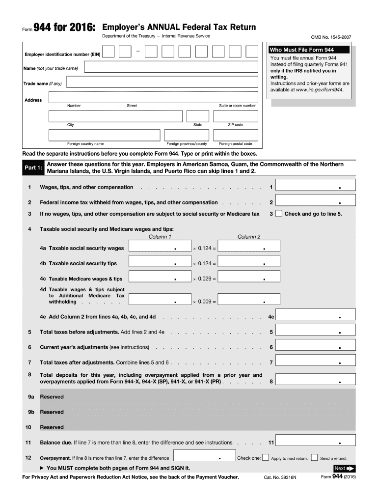  Form 944 for 2016