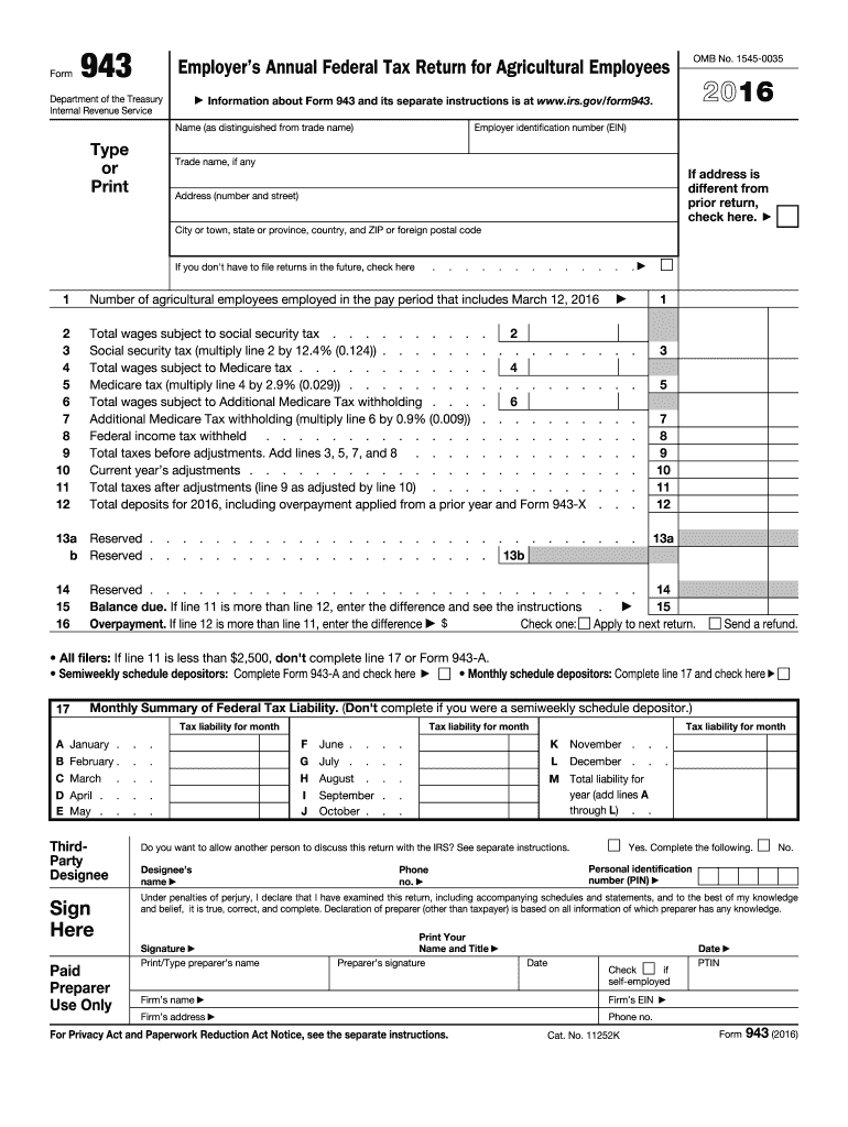  Form 943 for 2016
