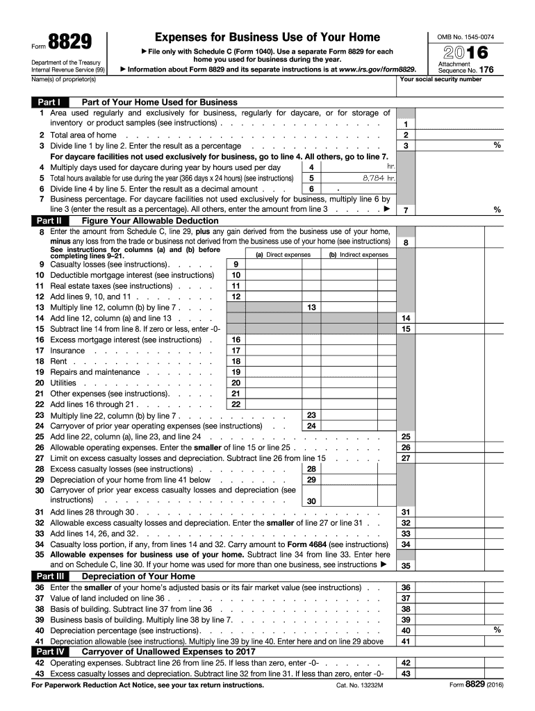  Form 8829 2016