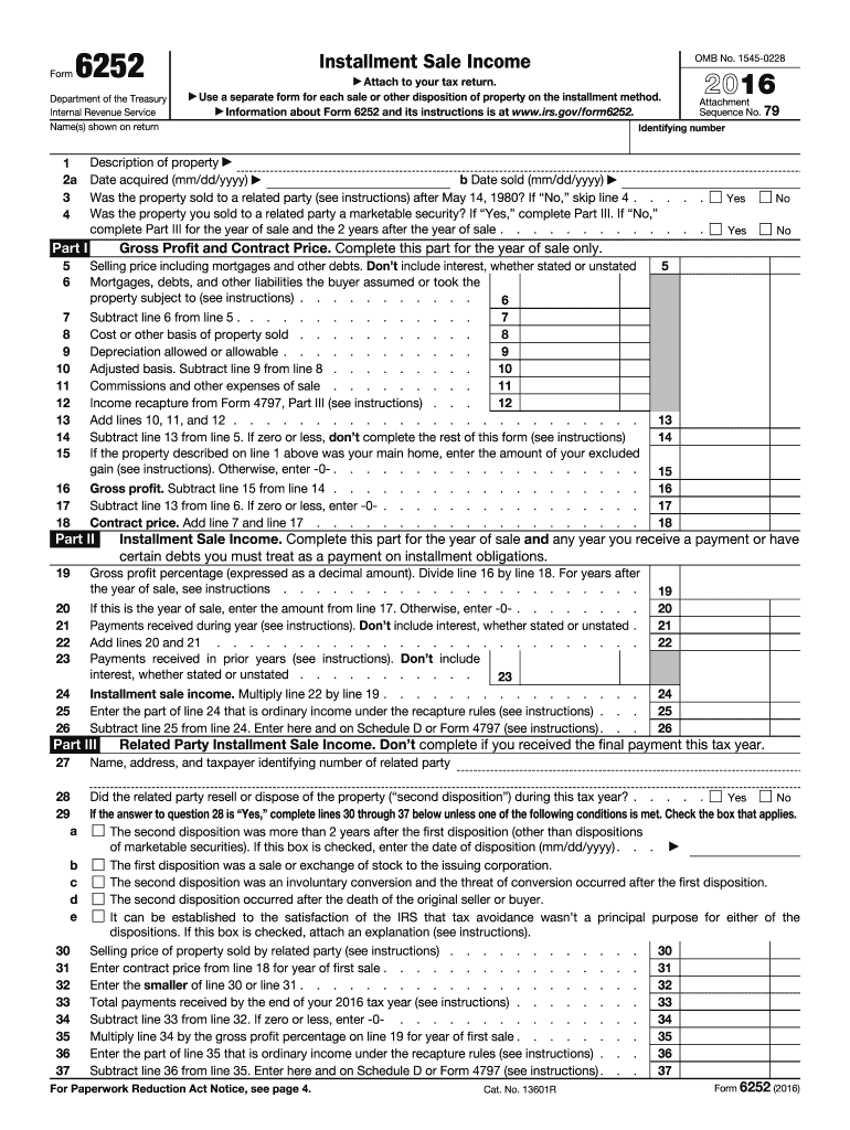  Irs Form 6252 2016