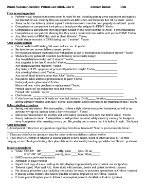 Dental Assistant Checklist  Form