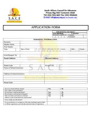 Sace Application Form