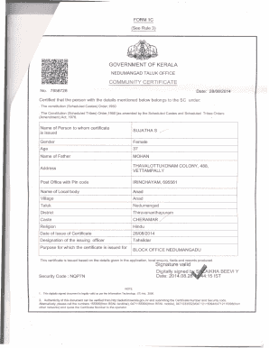 Community Certificate  Form