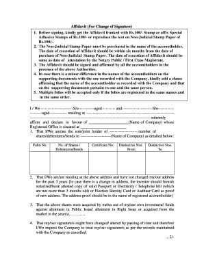 Affidavit for Change of Signature Tata Steel  Form