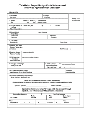 Uzbekistan Visa Application Form PDF