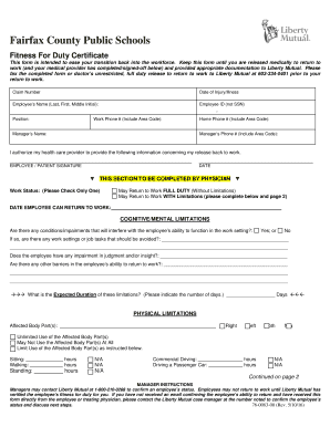 Fitness for Duty Certificate Fcps  Form
