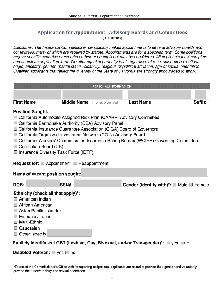  Application for Appointment Advisory Boards and Committees 2016