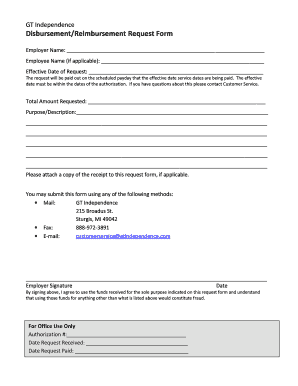 DisbursementReimbursement Request Form GT Independence