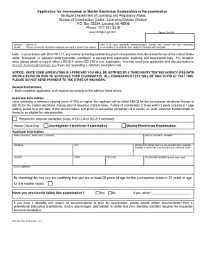  Application for Journeyman or Master Electrician Examination or Re Examination 2016