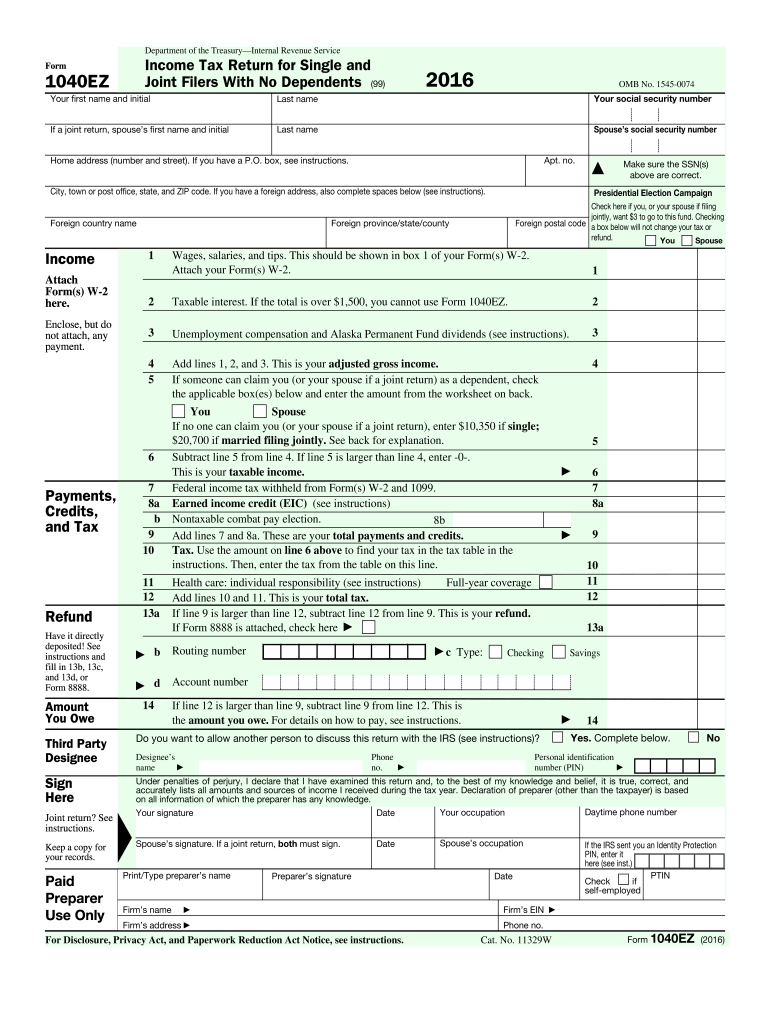  1040ez Forms 2016