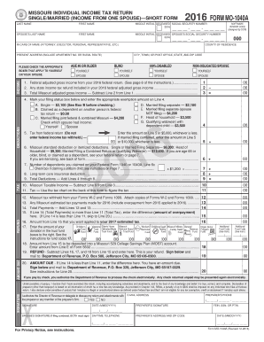  Individual Income Tax Return Short Form MO 1040A  Dor Mo 2016