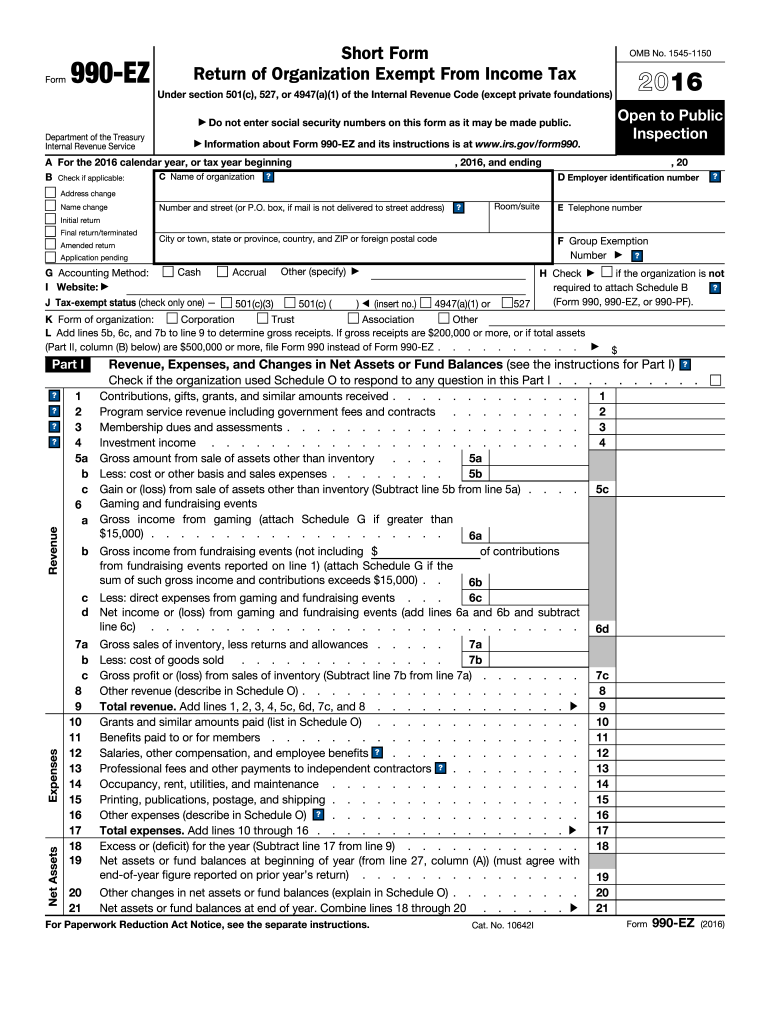  Irs Form 990 Ez 2016