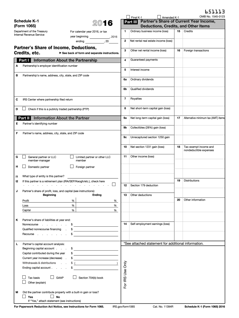  1065 Form 2016