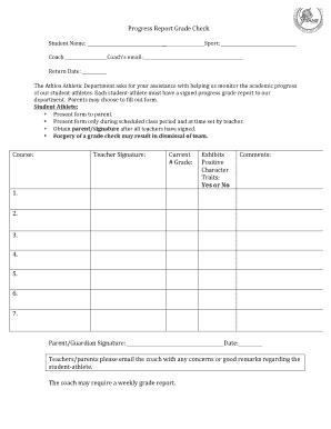 Grade Check Form for Athletics