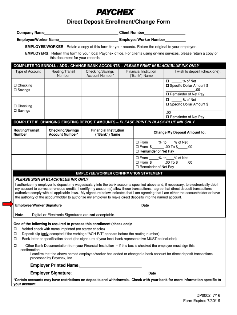  Paychex Direct Deposit Form 2016