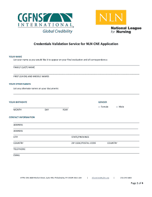 Cgfns Credential Evaluation Form
