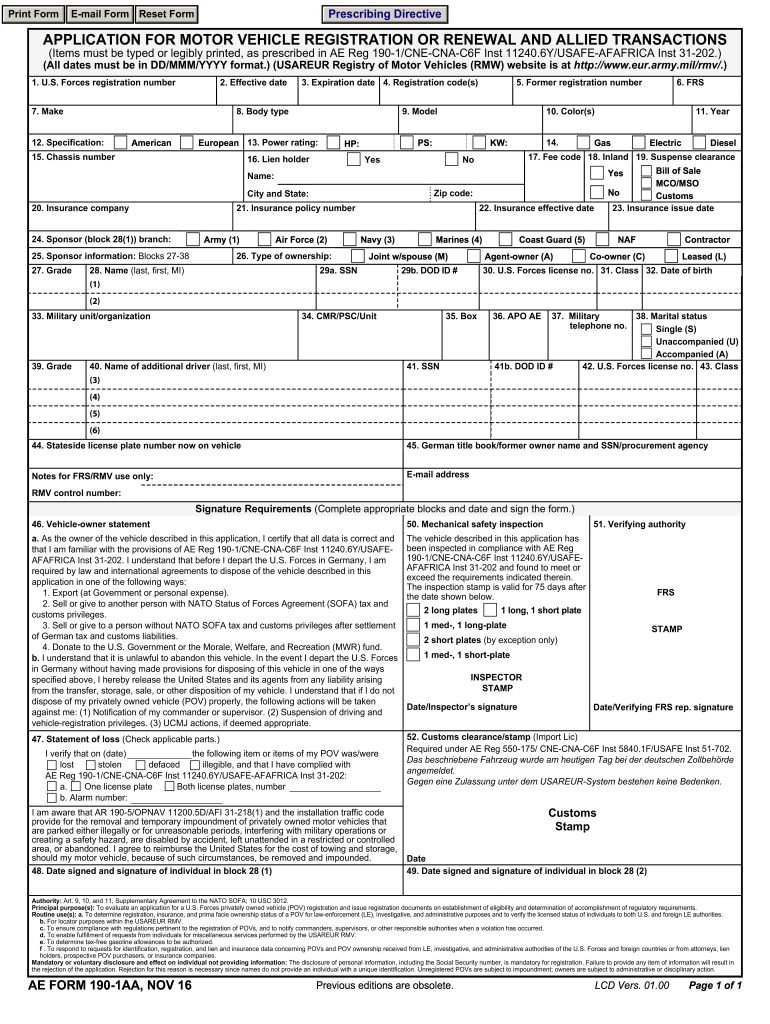 Ae 190 1aa  Form