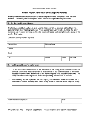 470 0720 Health Report for Foster and Adoptive Parents Iowa Dhs Iowa  Form