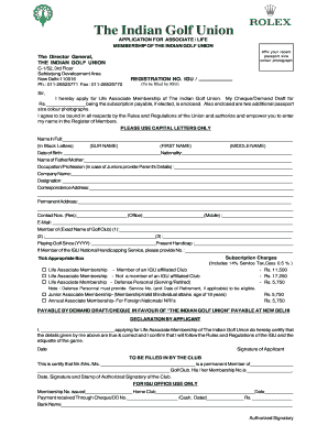 Indian Golf Union Membership Form PDF