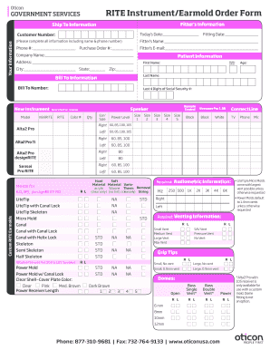 Oticon Earmold Order Form