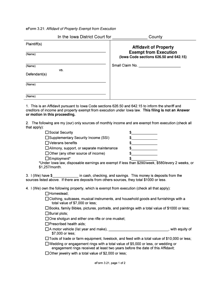 Eform Affidavit Exempt Execution