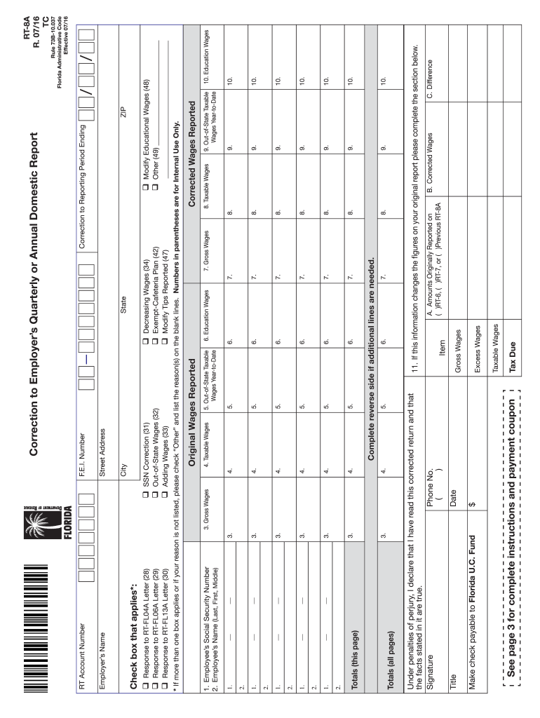  Rt8a Florida Form 2016