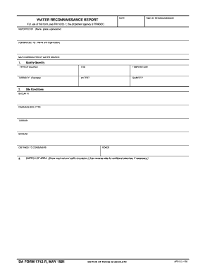 WATER RECONNAISSANCE REPORT DA FORM 1712 R, MAY Apd Army