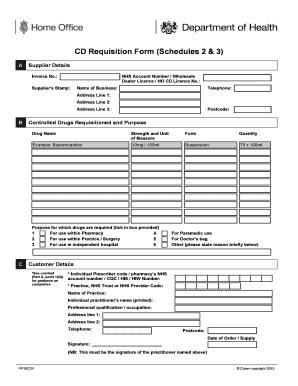Form FP10CDF Controlled Drugs Requisition Form Schedules 2 and 3