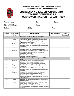 Fire Department Driver Training Checklist  Form