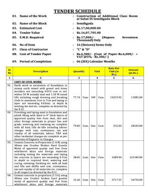 Tender Schedule Format