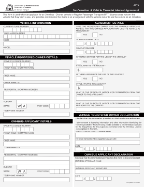 Confirmation of Vehicle Financial Interest Agreement Form ODT 6 Confirmation of Vehicle Financial Interest Agreement Form ODT 6 