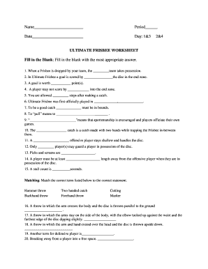 Ultimate Frisbee Worksheet Answer Key  Form