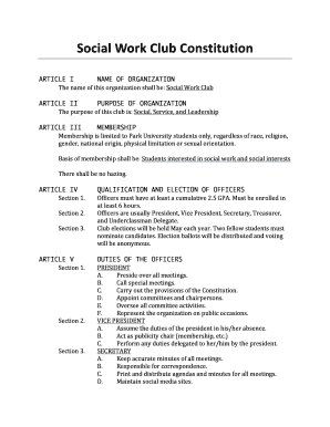 Constitution for a University Club  Form