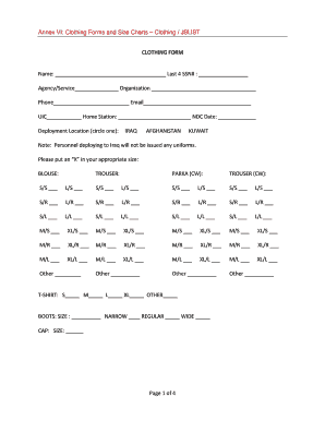 Jslist Size Chart  Form