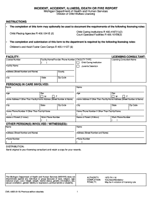 OCAL 4603, Incident, Accident, Illness, Death or Fire Report CWL 4603 Form