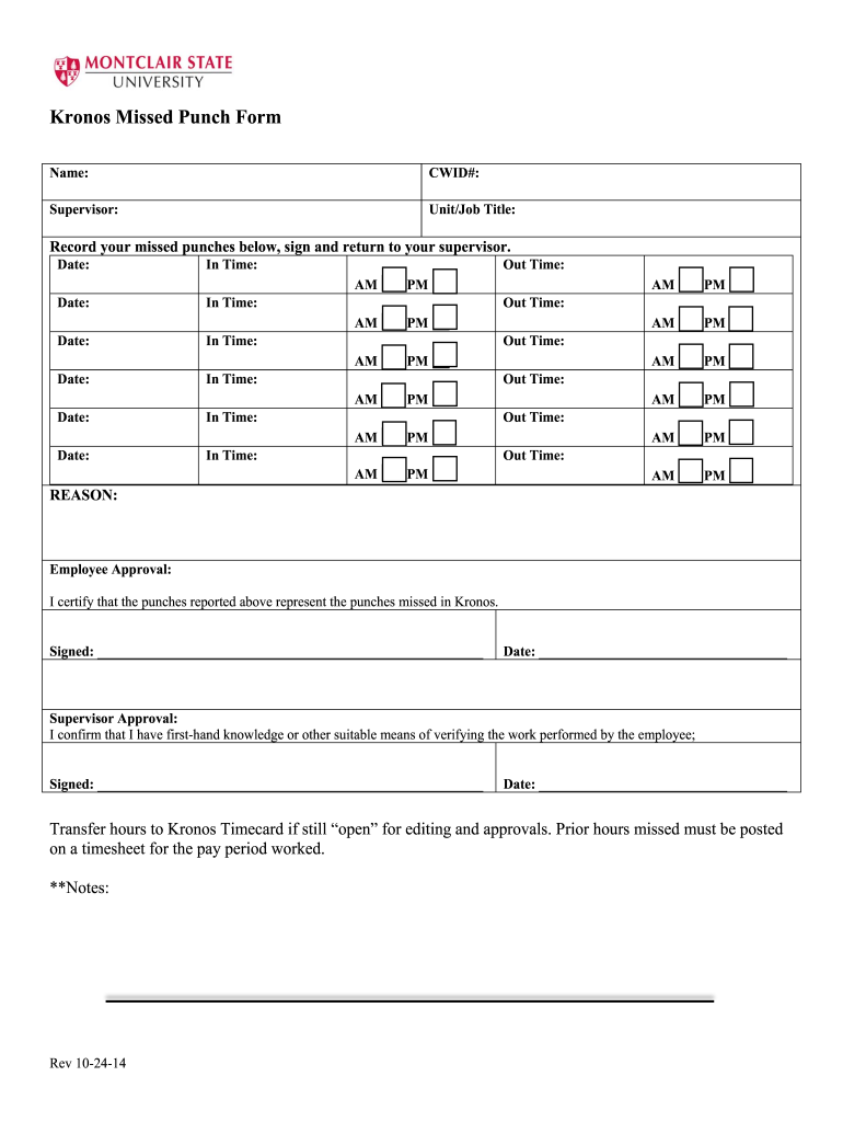  Missed Punch Forms for Payroll 2014-2024