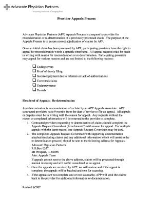  Advocate Physician Partners Appeal Form 2007-2024