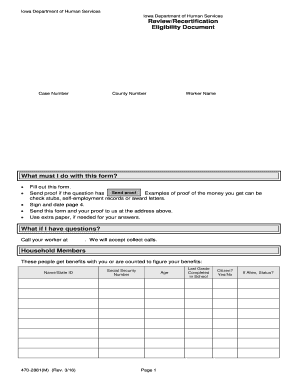 470 2881M ReviewRecertification Eligibility Document Iowa Dhs Iowa  Form