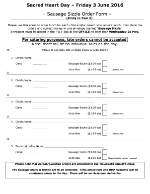 Sausage Sizzle Order Form Shthorn Wa Edu