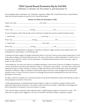 TRiO Upward Bound Permission Slip Chemeketa  Form