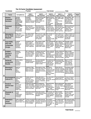 The 10 Factor Candidate Assessment  Form